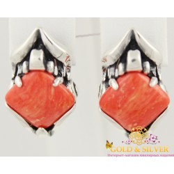 Серебряные серьги с вставкой красный Коралл из серебра 925 пробы. 2349